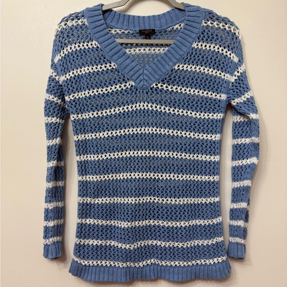 Talbots Open Weave V-Neck Sweater - Picture 3 of 8